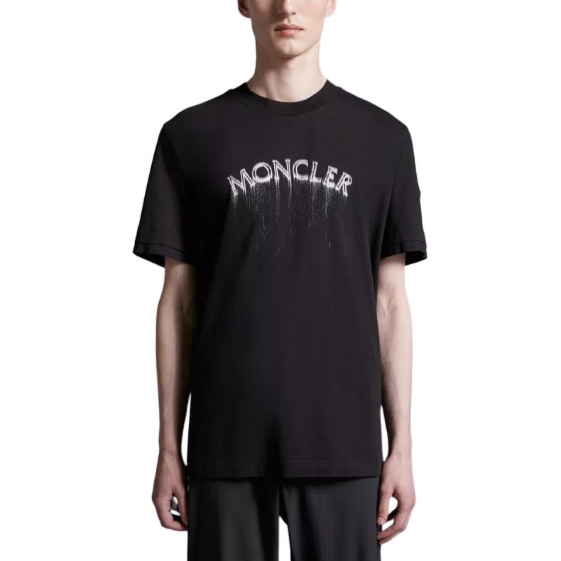 Moncler Letter Print Crew Neck Casual Pullover Short Sleeve T-Shirt Men T-Shirt Black J1-091-8C00002-89A17-999