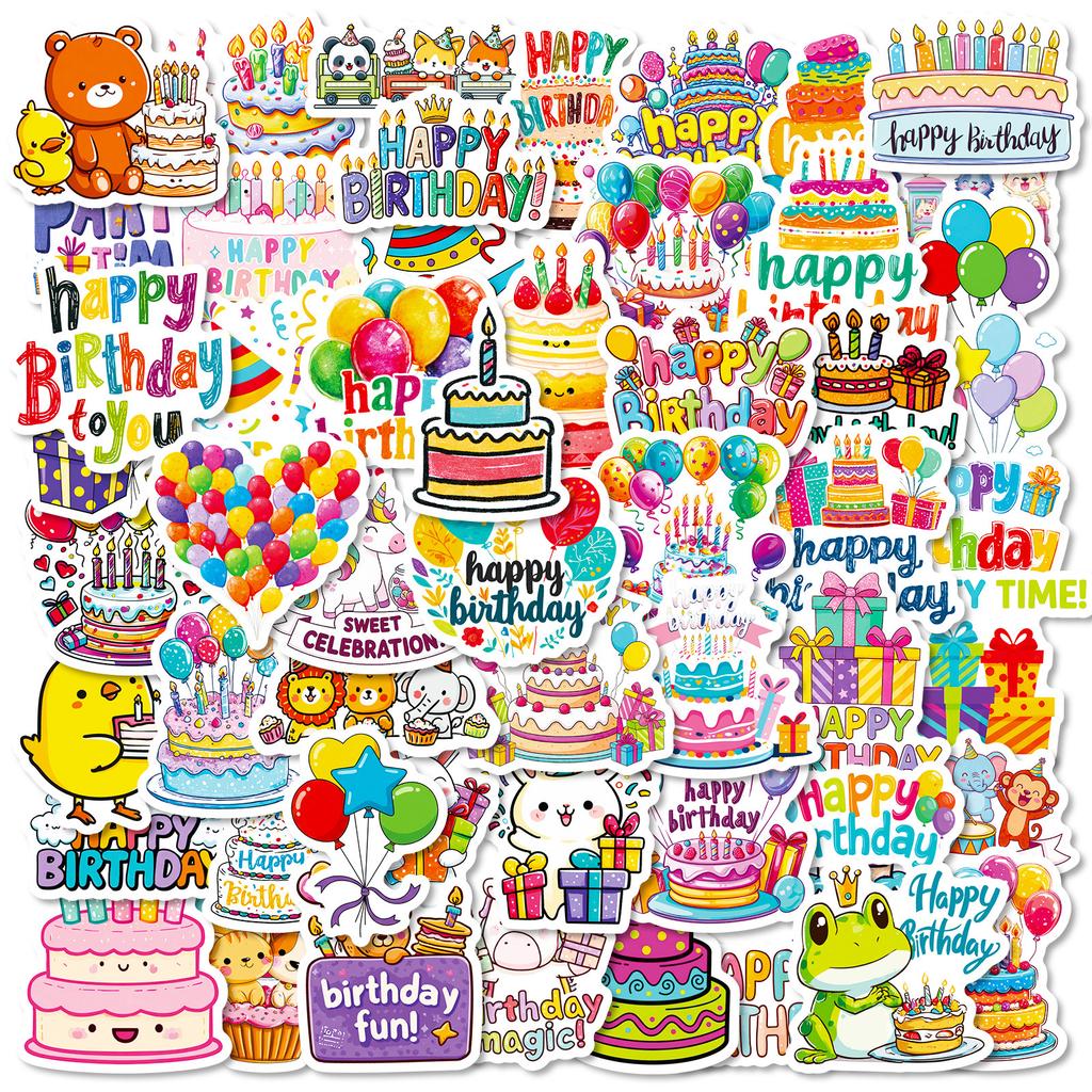 56 Happy Birthday Cartoon Graffiti Stickers Childlike Birthday Envelopes Gifts Decorative Stickers Universal