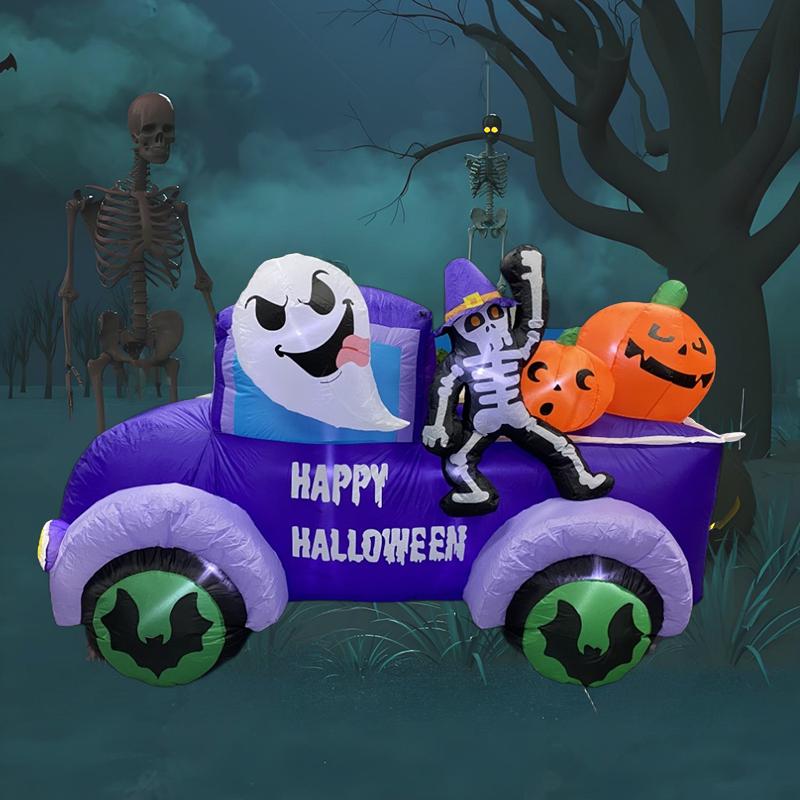 8FT Halloween Inflatable toys Outdoor Decorations Ghost Driving Truck Car Skeleton Pumpkin Built-in LEDs for Day of the Dead