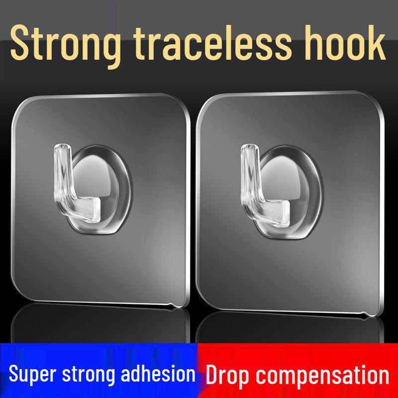 Transparent No-Punch Rustproof Hooks: Strong Adhesive, No-Trace, Wall-Mounted for Bathroom & Kitchen