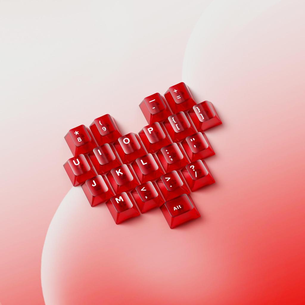 Frosted Red Heart Keycaps - Customizable High-Value Original Height (Keycaps Only)