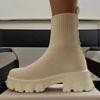Dámské kozačky Podzimní Zimní kozačky Nazouvací Ponožkové boty Dámské Platformové kozačky na podpatku Pletené Kotníkové kozačky Dámské