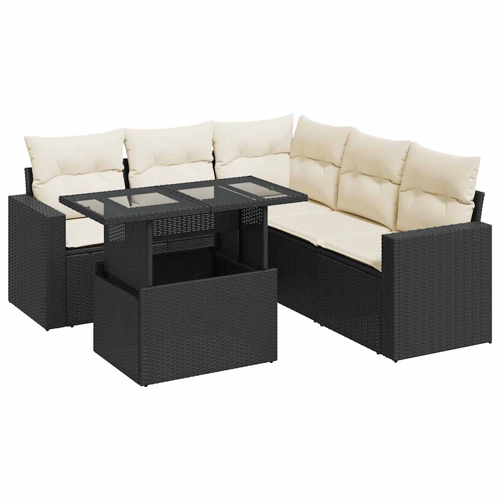 Vidaxl 6-Cz. Set di Mobili da Giardino con Cuscini, Polyrattan Nero