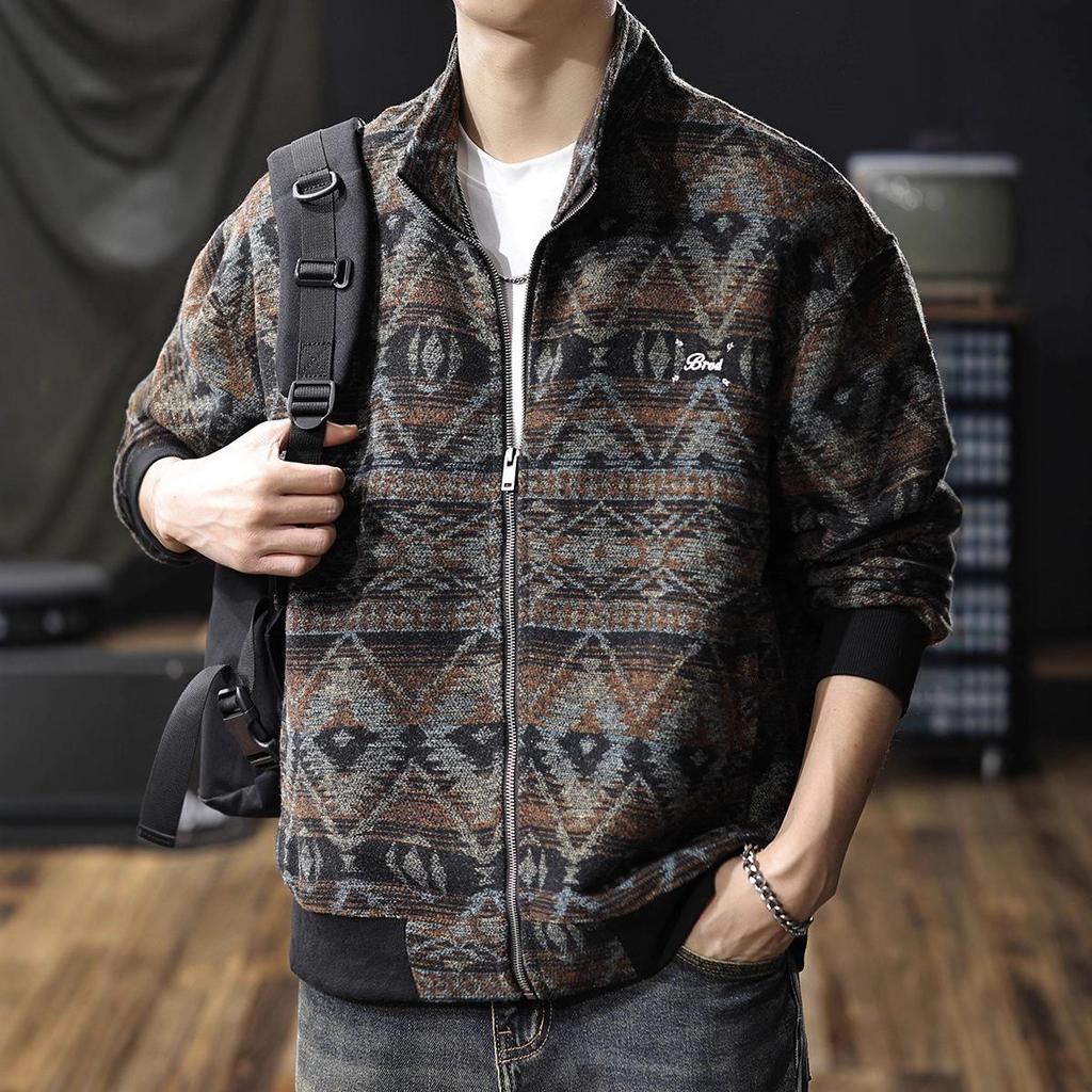 Herren Große Größen Schwerer Woll-Cardigan: Ethnisch im Stil Retro Jacquard Strick für Herbst/Winter