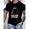 European Sizes Men'S Black Short-Sleeve T-Shirt, Adorable Black Cat Holding A Knife, Cute and Edgy Vibes