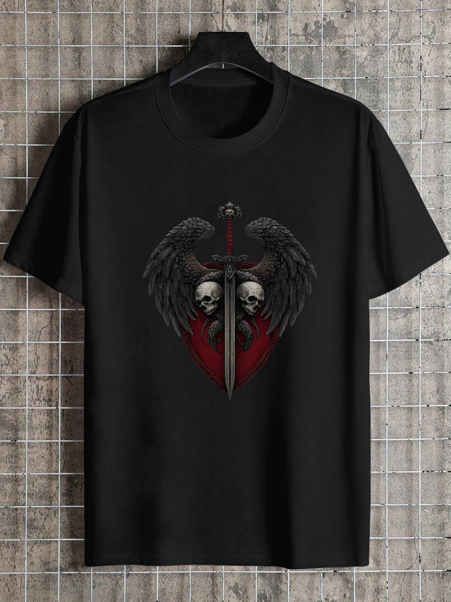 

1pc Heraldic Winged Serpents Emblem T-shirt - 180g Cotton Crew Neck Short Sleeve XXXL