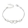Women Fashion Gold Plated Interlocking Double Heart Zircon Bracelet Thin Double Chain Love Friendship Bracelet Bulk