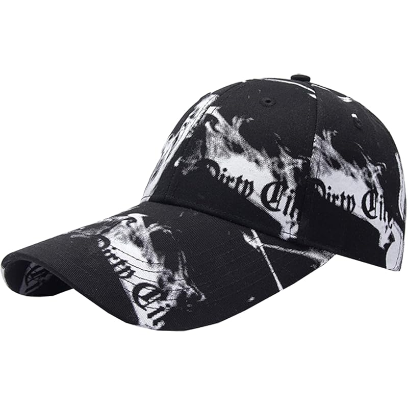 

[White Fang] cap English letters marble pattern long brim hat casual cool spit men s ladies CA487 (black)