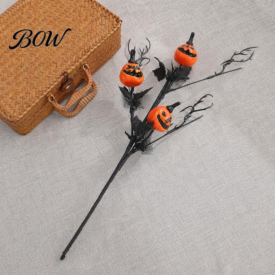 Spooky Halloween Home Decor Artificial Pumpkin Stems, Black Branch with Maple Leaves, Fake Leaf And Gothic Floral Arrangement for Vase,