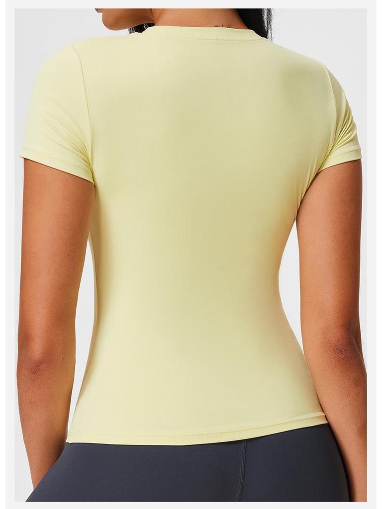 Damen Nude-Feeling Amerikanischer Stil Schnelltrocknendes Kurzarm-T-Shirt - Schlankmachendes Yoga-, Sport-, Fitness- und Laufoberteil