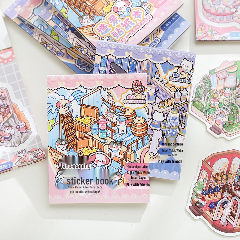 3D Miniature Landscape Zoo Adventure Sticker Book: Meow Meow Series Quiet Book