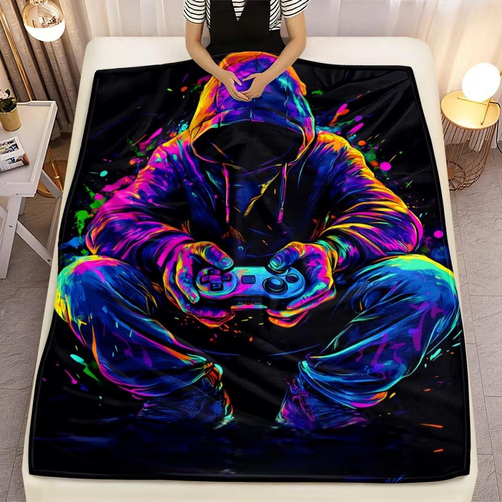 Gamer Flannel Blanket Game Controller Design Soft Lightweight Throw For Sofa Bed Travel All Season Use Party Decor Flat Print