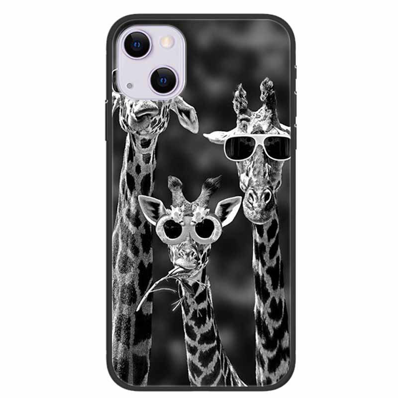 For iPhone 14/14 Plus Case Black Silicone Soft TPU Luxury Flower Animal Back Cover For iPhone 14/14 Plus New Shells for iPhone14