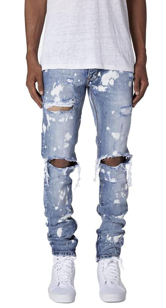 

Minimal M1 Splash Stretch Denim, Blue, 32-inch, Indigo, Stretch Hem Zippered, Distressed, Crushed Jeans
