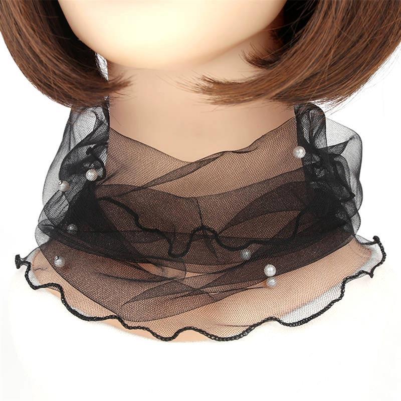 

1pc Elegant Transparent Women Ladies Scarf Fake Pearl Decor Mesh Necklace Scarf Circle Scarf For Autumn Clothing Accessories