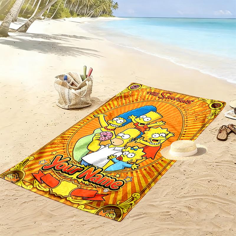 Name Custom Simpsons Family Print Beach Towel, Large Soft Quick Dry Towel for Beach Camping Swimming