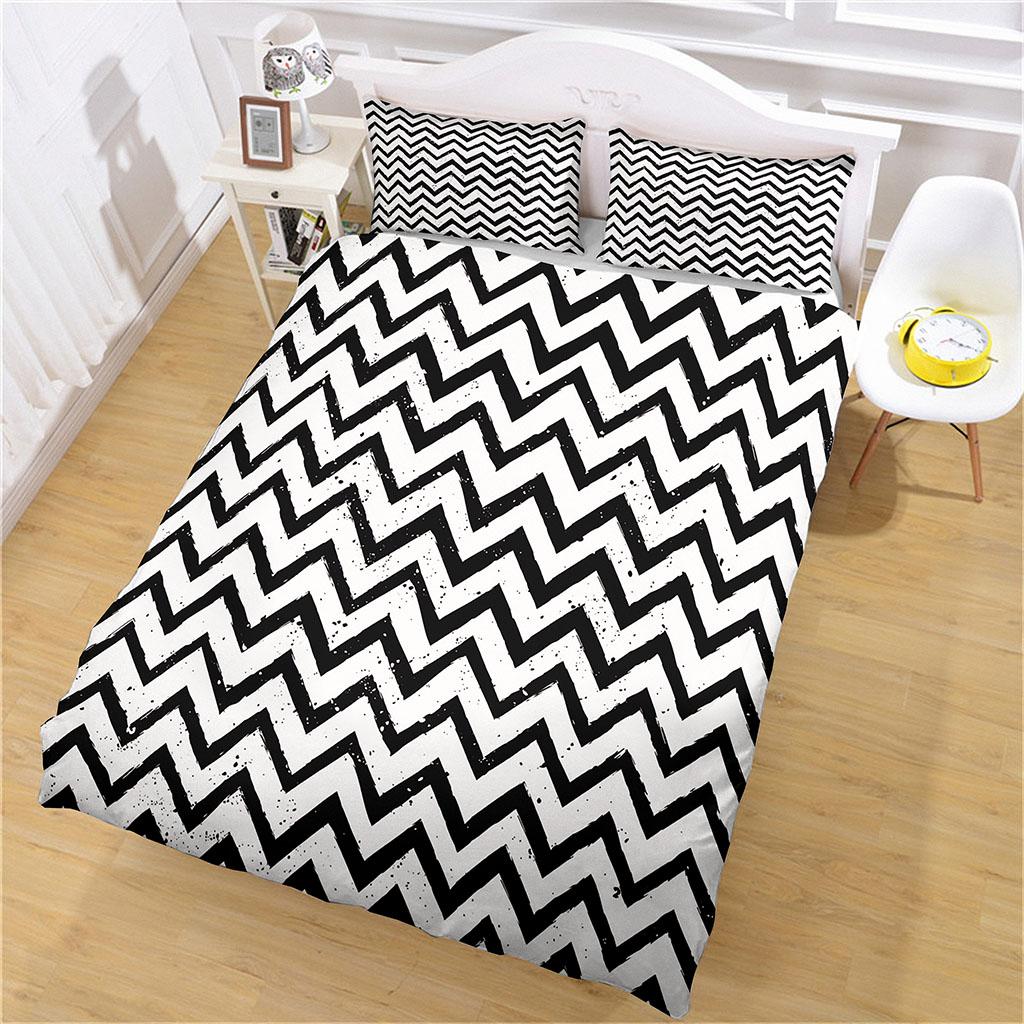 3D Black And White Creative Microfiber Duvet Cover Double Bed 1 Zip Duvet Cover And 2 Pillowcases FashionBedding Collection