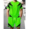 Men's Casual Two-Piece Suit: O-Neck Top with Bold Color Block Design & Elastic Waist Shorts. Breathable Streetwear for Daily Wear & Vacation