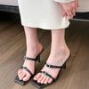 Black Square Head High Heels Women's Summer New Thin Heels Open Toes Wear Cool Slippers Versatile Casual Women's Shoes