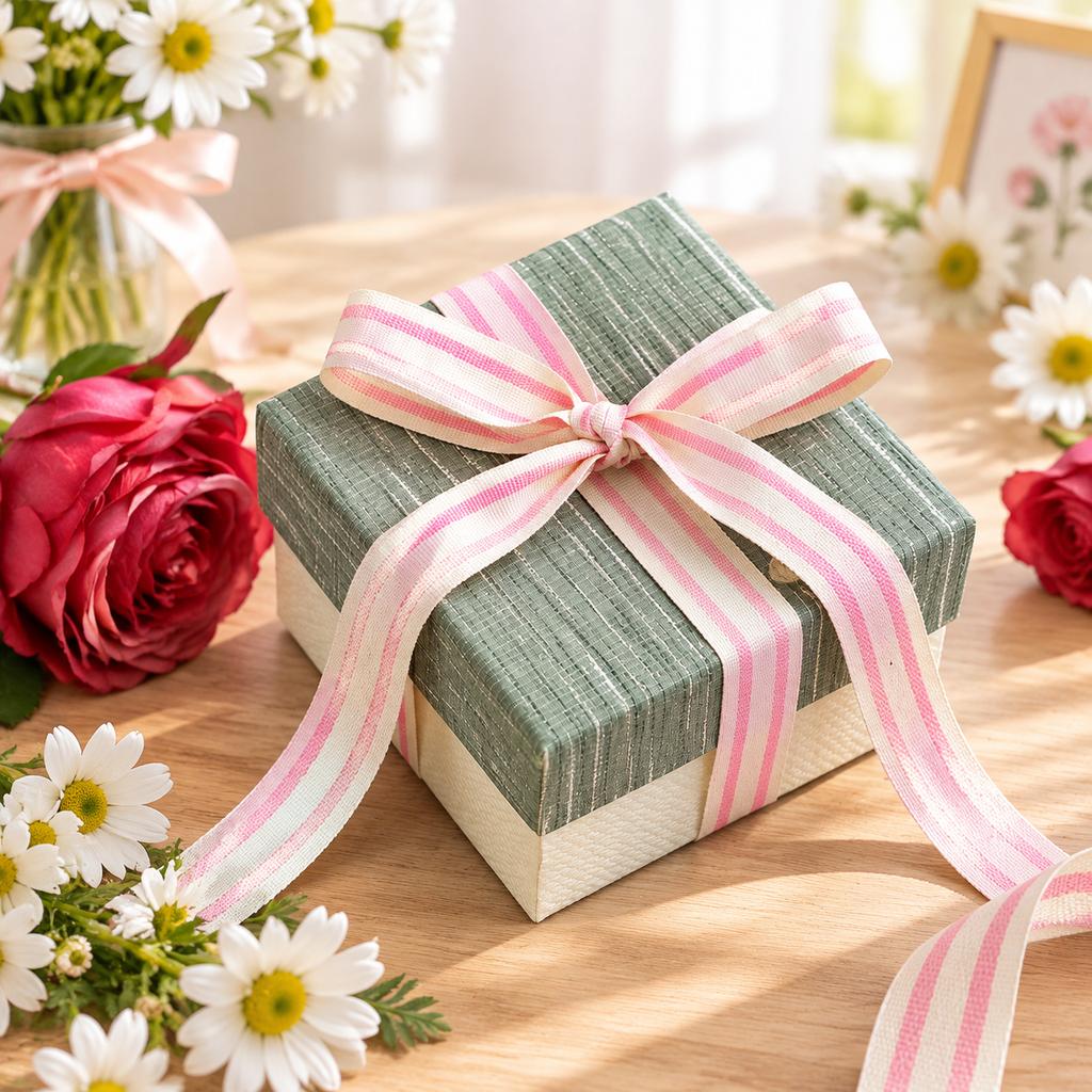 Cotton Striped Ribbon for DIY, Floral and Gift Wrapping