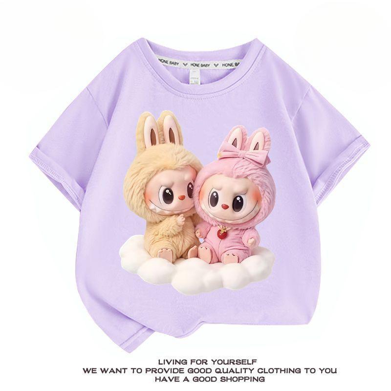 Cute Pure Cotton Short-sleeved T-shirt for Girls,  Fashionable Round-neck Top for Summer Children