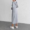 2025 Autumn Winter Solid Long Sleeve Maxi Dress for Women Clothing Elegant Skinny Elastic Gray Hooded Dresses Fashion Streetwear