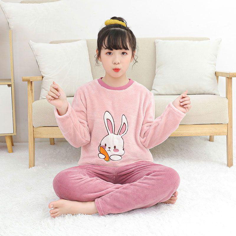 Flannel Boys' Pajama Set - Coral Fleece, Medium-Large, Plus Velvet, Thickened for Autumn/Winter