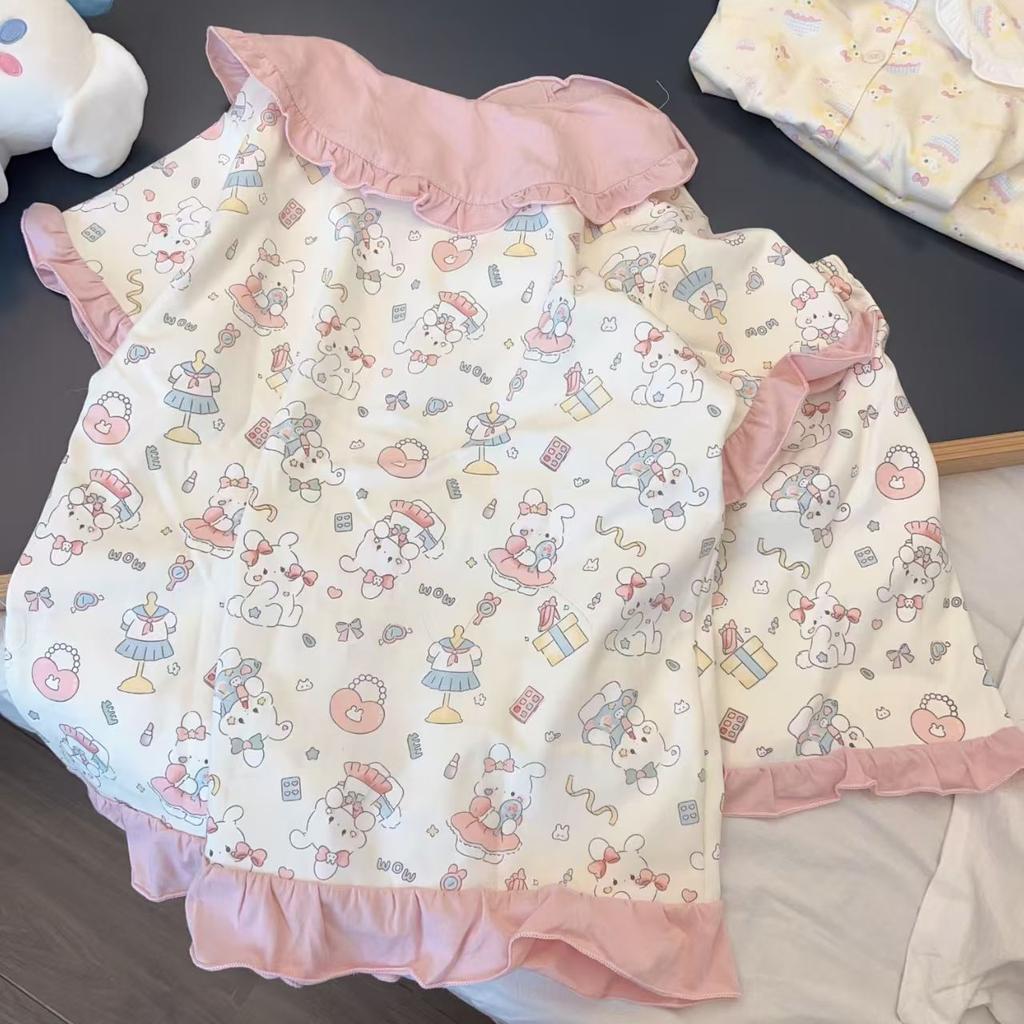 ins wind sweet cake bunny pajamas women's lapel summer short-sleeved shorts casual two-piece loungewear