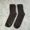 Coral Fleece Men's Socks - Non-shedding, Thick Winter Socks with Half Fleece, Pure Color, Adhesive Dots, Home Wear, Warm Mid-calf Socks