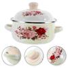 Enamel Soup Pot Stock Stew Chinese Bowls with Lid Ramen Kitchen Stockpot Pans for Cooking Cute