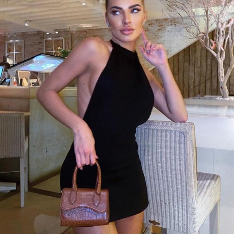 Sleeveless Beach Party Summer Women Club Dress Halter Sexy Skinny Hollow Out Backless Mini Dresses Olid Color Bodycon Dress