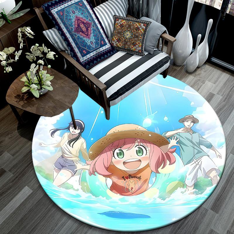 Spy X Family Round Area Rug,Carpet Rug for Living Room Bedroom Sofa Playroom Decor,Non-slip Floor Mat