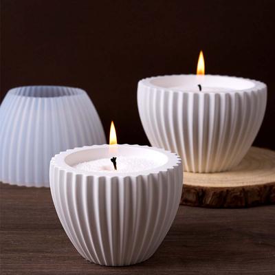 Round Stripe Candle Jar Silicone Mold DIY Flowerpot Concrete Molds Plaster Resin Jewelry Storage Box Craft Making Home Decor