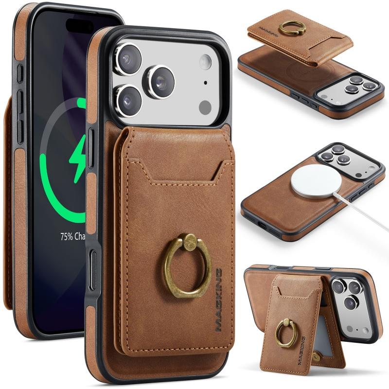 2 in 1 Detachable Leather Phone Case for IPhone 17 16 Pro Max 15 14 Plus Air 16E 17E 13 12 Ring Card Wallet for MagsafeCover