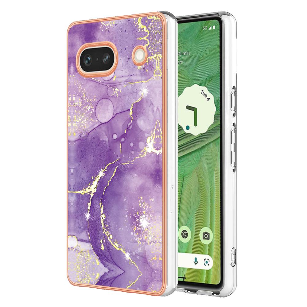 

For Google Pixel 7a TPU Case with IMD Marble Pattern Electroplated Back Cover Purple 002