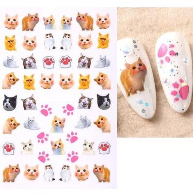 Adesivo de unha de gato 3D Kawaii, animais fofos de desenho animado, gatinho, filhote de cachorro, garra rosa, controle deslizante autoadesivo, arte de unha japonesa, decoração de manicure faça você mesmo
