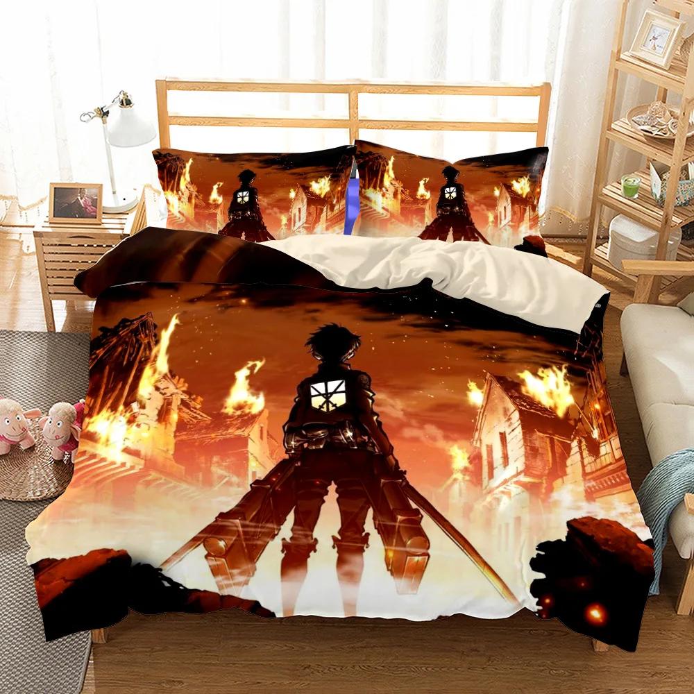 Anime A-Attack On T-Titan Bedding Set Kawaii Loli Boy Duvet Cover 3D Print Japan Cartoon Bed Quilt Cover Pillowcase No Sheets