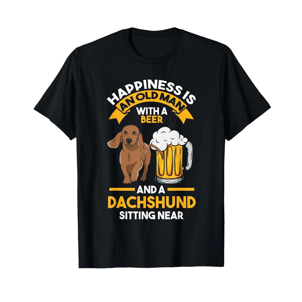 Unisex Altes Unisex Mit Einem Bier Und Dackel T-Shirt Vintage Dehnbar Designer Kleidung Streetwear Oberteil Für Den Alltag