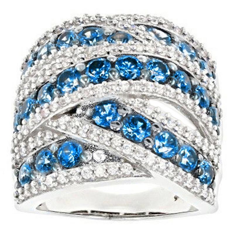 Statement Women Ring Full Bright Blue Cubic Zirconia Fashion Party Luxury Accessories Gorgeous Cross Royal Lady Jewelry