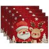 Cartoon Santa Reindeer Printed Placemats Heat Resistant Xmas Family Dinner Indoor Holiday Party Winter Table Decor Gifts