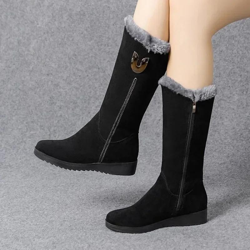 Warm Chelsea High Fur Boots Women 2025 Winter Shoes for Women Chunky Mid-calf Plush Snow Flat Boots ZIP Fashion