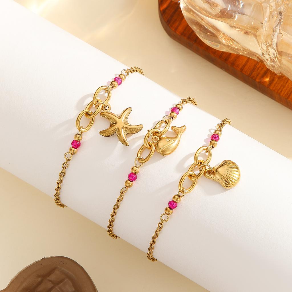 Atoztide Cherry Heart Shell Conch Starfish Pendant Bracelet for Women Girl Stainless Steel Multiple Styles Bracelet Jewelry Gift