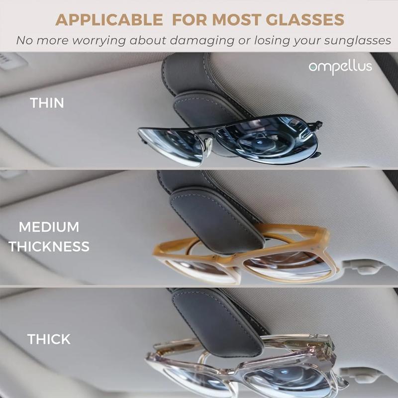 Universal Car Accessory Magnetic Sunglasses Holder Clip - Leather Multifunction Sun Visor Eyeglasses Clip Hanger for Automobiles