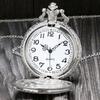 Vintage Steam Train Antique Chain Quartz Pocket Watch Round Skeleton Case Roman Numerals Locomotive Pendant