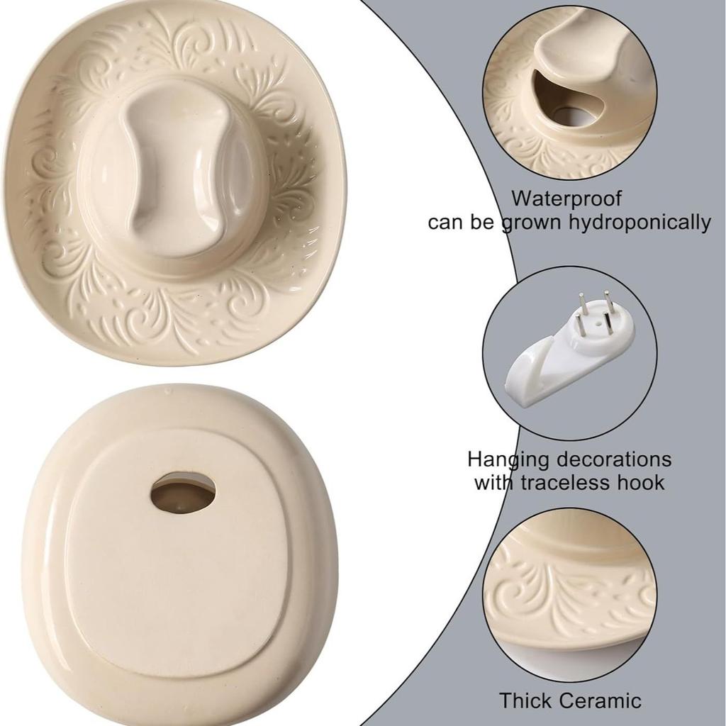 Ceramic Vase Hat-shaped Flowerpot Cowboy Hat Wall-mounted Decoration Three-dimensional Floral Hanging Pendant Flower Vase