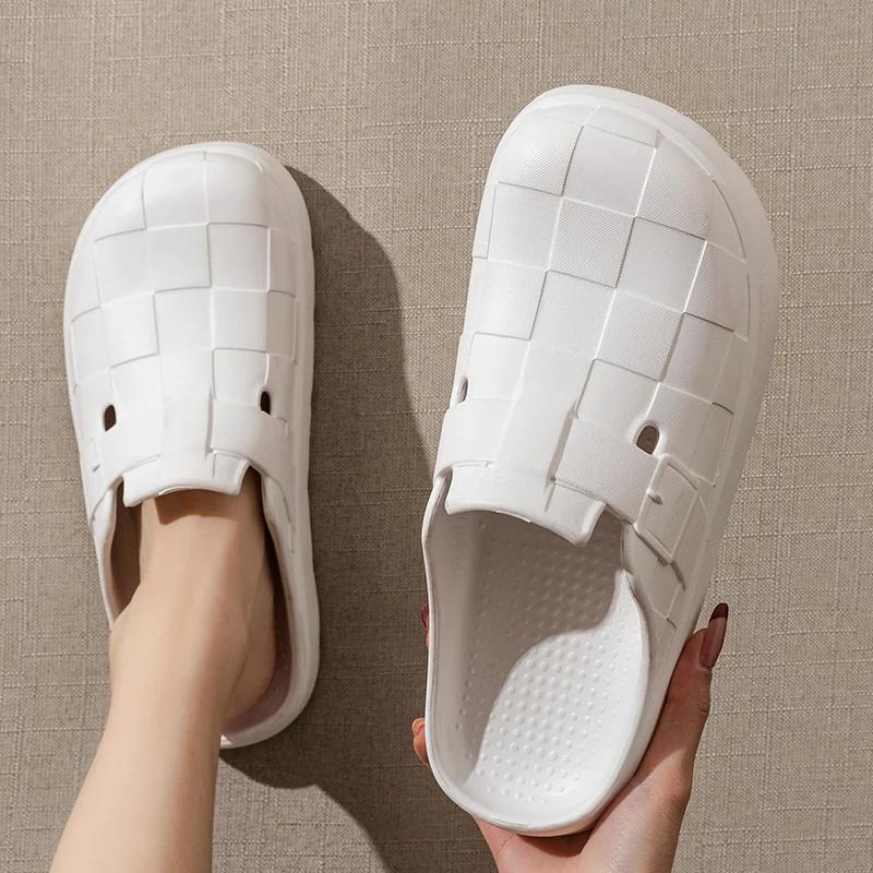 Fashion Closed Toe Soft Sole Home Slippers Women Summer Lightweigh Non-Slip Indoor Slides Woman Solid Color Flat Heel Beach Shoes Ladies