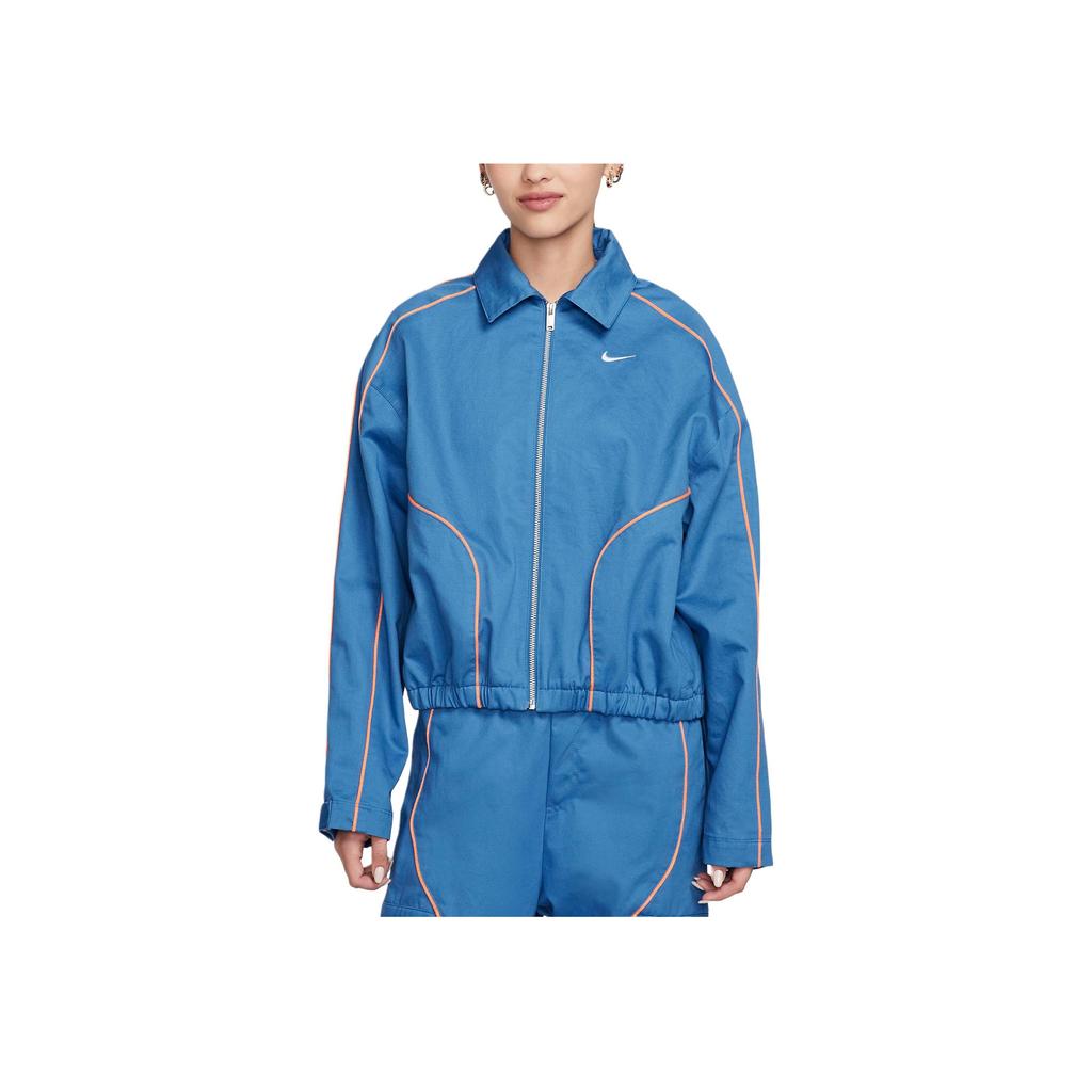 Nike Polo Collar Logo Print Long Sleeve Jacket Women jackets Starlight-Blue FN1941-402