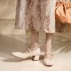 Sheepskin square head thick heel single shoes women's medium heel soft leather grandma shoes one-word buckle Mary Jane shoes spring and autumn