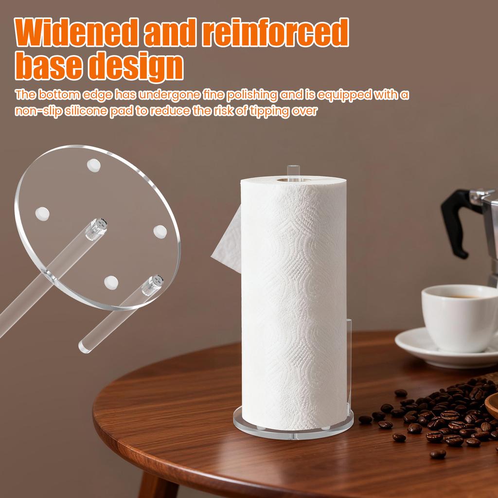 Paper Towel Holder Countertop Clear Acrylic Punch-free Weighted Base for Kitchen Bathroom Vertical Paper Roll Dispenser