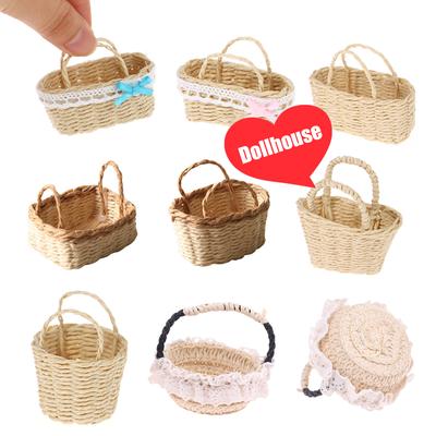 1Pcs Mini 1/12 Cute Dollhouse Rattan Frame Hand-woven Vegetable Food Storage Basket Dolls Miniature Decoration